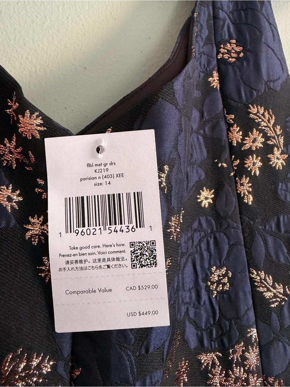 kate spade Navy and Metallic Gold Floral Fit-and-Flare Dress PTP 21 inches L36